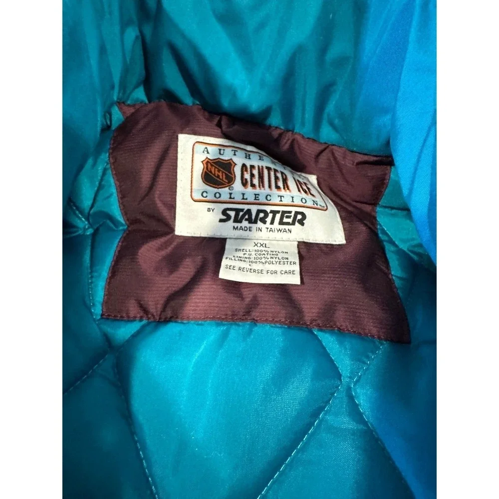 Starter Mighty Ducks Jacket Mens XXL Purple Teal Excellent Vintage NHL Puffer - Picture 4 of 8